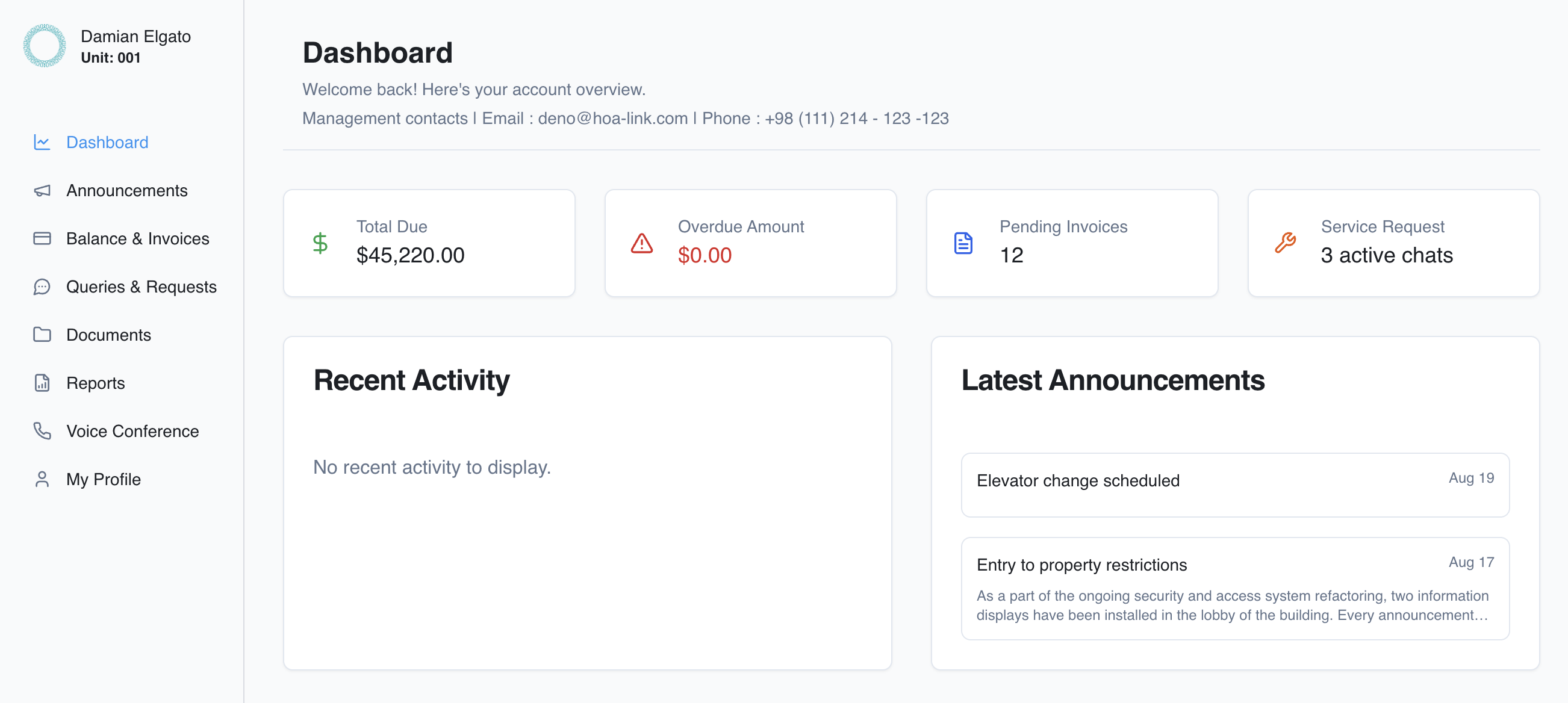 HOA Management Dashboard Demo